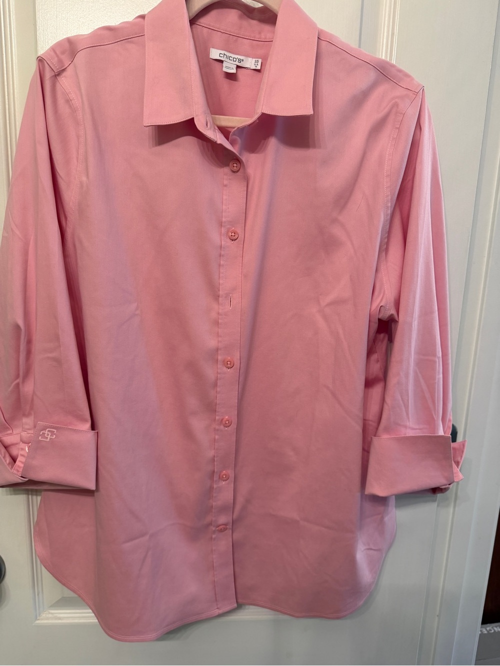 Chico's Pink Button-Front Roll-Sleeve Blouse
